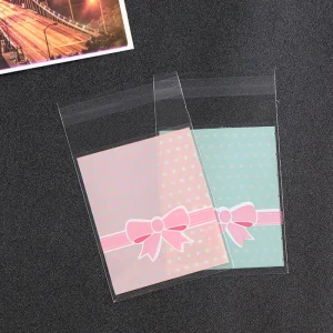 Wave Point Bowknot Gift Bags Self-adhensive Bakery Packaging Self Sealing Plastic Bags Long Candy Bags for Party 10Pcs/Pack 1