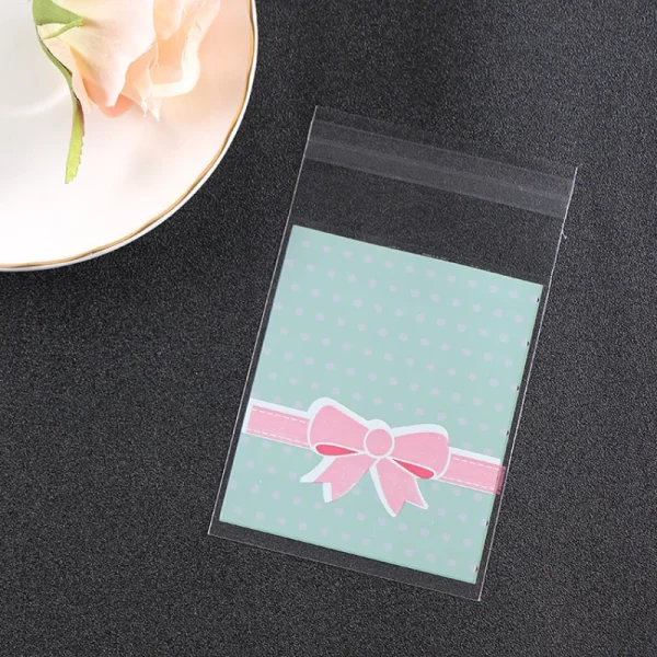 Wave Point Bowknot Gift Bags Self-adhensive Bakery Packaging Self Sealing Plastic Bags Long Candy Bags for Party 10Pcs/Pack 2