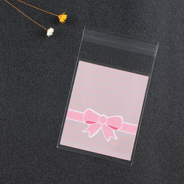 Wave Point Bowknot Gift Bags Self-adhensive Bakery Packaging Self Sealing Plastic Bags Long Candy Bags for Party 10Pcs/Pack 3