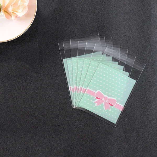 Wave Point Bowknot Gift Bags Self-adhensive Bakery Packaging Self Sealing Plastic Bags Long Candy Bags for Party 10Pcs/Pack 4
