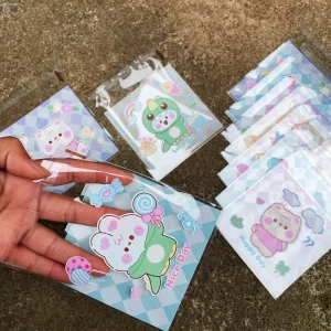 100pcs Cute White Bear And Bunny Pattern Gift Decoration Opp Self-sealing Bag, Cartoon Printed Gift Card Decoration Opp Bags 1