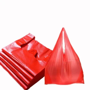 50pcs Red Plastic Bag Supermarket Grocery Gift Shopping Bag Thicken with Handle Vest Bag Kitchen Storage Clean Garbage Bag 1