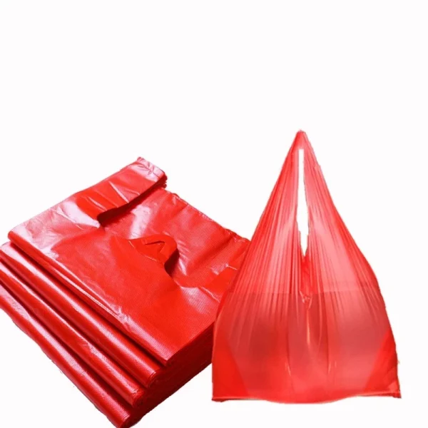 50pcs Red Plastic Bag Supermarket Grocery Gift Shopping Bag Thicken with Handle Vest Bag Kitchen Storage Clean Garbage Bag 1