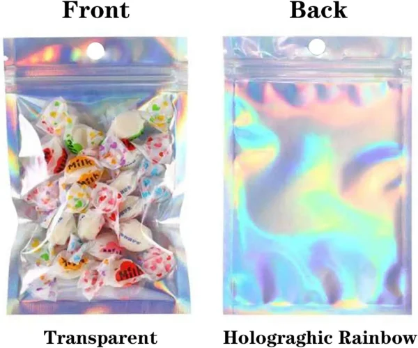 10Pc Smell Proof Mylar Bags Resealable Odor Proof Bags Holographic Packaging Pouch Bag With Clear Window For Food 4