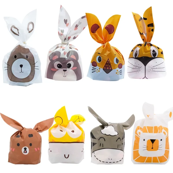 10/20pcs Plastic Carton Animal Candy Bags Rabbit Ear Bags For Kids Birthday Party Biscuits Baking Gifts Packaging Supplies 1