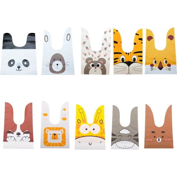 10/20pcs Plastic Carton Animal Candy Bags Rabbit Ear Bags For Kids Birthday Party Biscuits Baking Gifts Packaging Supplies 3