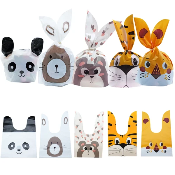 10/20pcs Plastic Carton Animal Candy Bags Rabbit Ear Bags For Kids Birthday Party Biscuits Baking Gifts Packaging Supplies 4