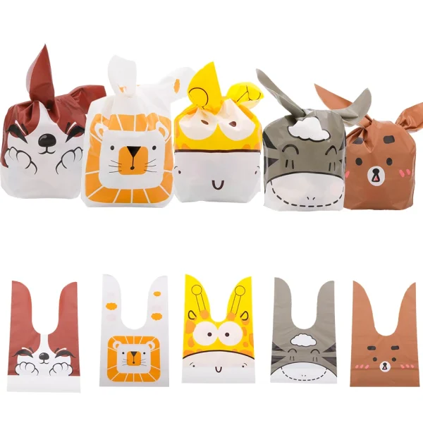 10/20pcs Plastic Carton Animal Candy Bags Rabbit Ear Bags For Kids Birthday Party Biscuits Baking Gifts Packaging Supplies 5