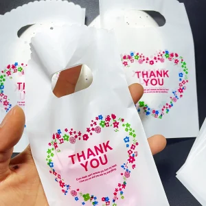 50pcs Mini Colored Flower Love Tote Bag, Small Earrings Ring Bracelet Packaging Shopping Plastic Bag For Party Event Gift Decor 1
