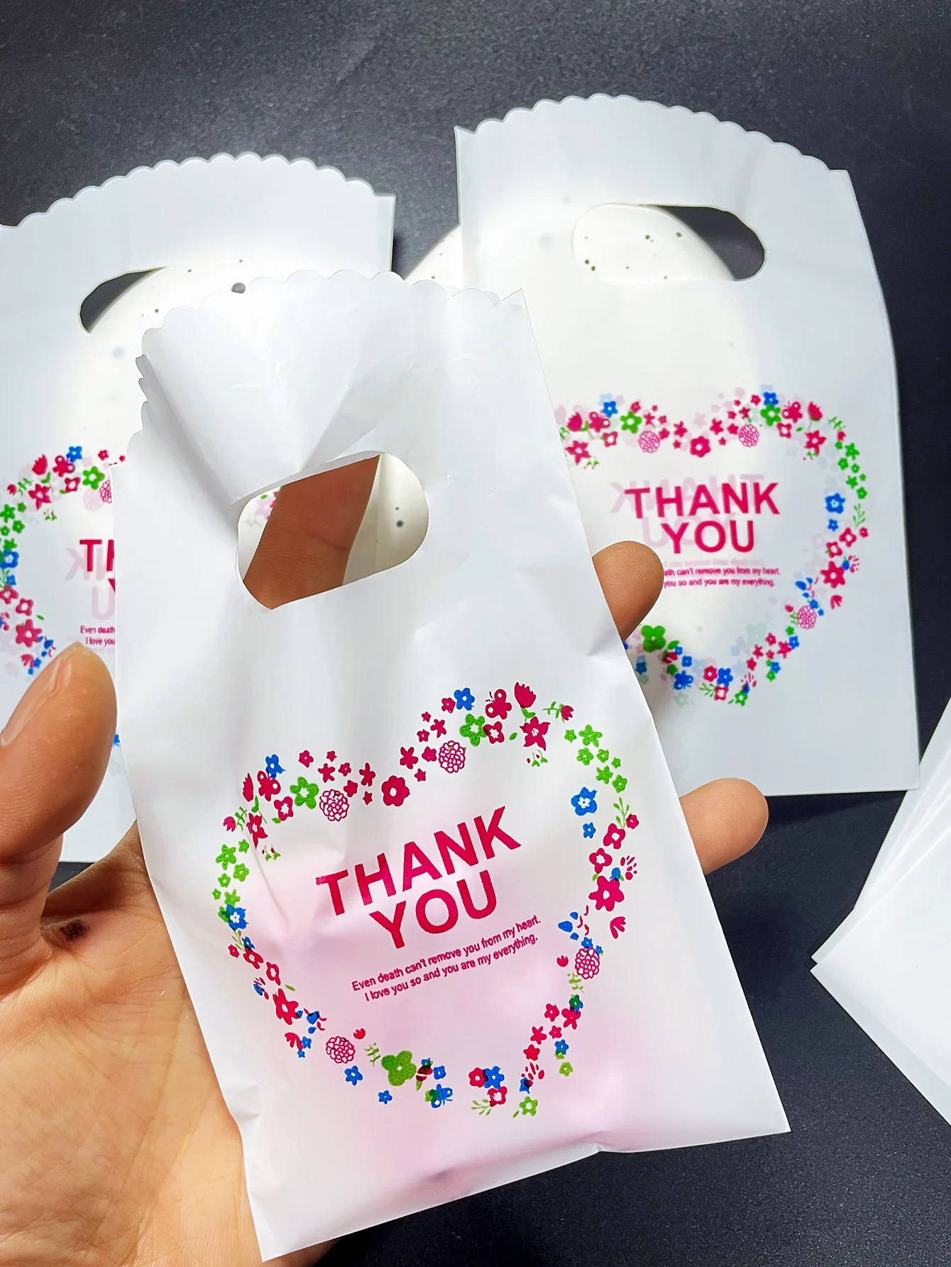 50pcs Mini Colored Flower Love Tote Bag, Small Earrings Ring Bracelet Packaging Shopping Plastic Bag For Party Event Gift Decor 1