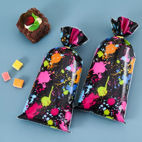 25/50pcs Fluorescent Party Candy Gift Bags Biscuit Packing Bag Kids Adult Fluorescent Theme Birthday Party Supplies Baby Shower 2