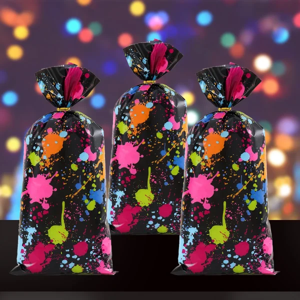 25/50pcs Fluorescent Party Candy Gift Bags Biscuit Packing Bag Kids Adult Fluorescent Theme Birthday Party Supplies Baby Shower 3