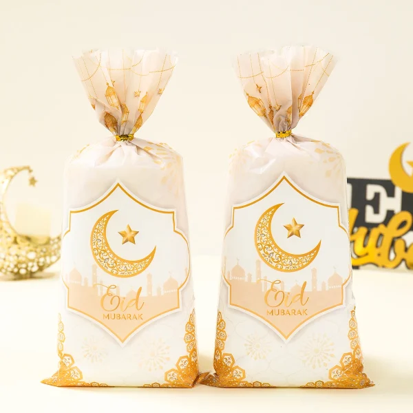 25/50/100Pcs EID Mubarak Gift Cookie Bags With Strap Candy Baking Packaging Bag 2025 Ramadan Decor Muslim Islamic Party Supplies 2