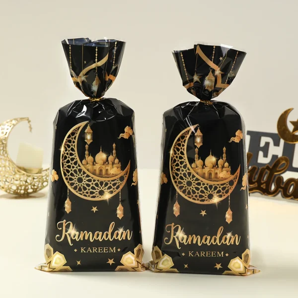 25/50/100Pcs EID Mubarak Gift Cookie Bags With Strap Candy Baking Packaging Bag 2025 Ramadan Decor Muslim Islamic Party Supplies 3