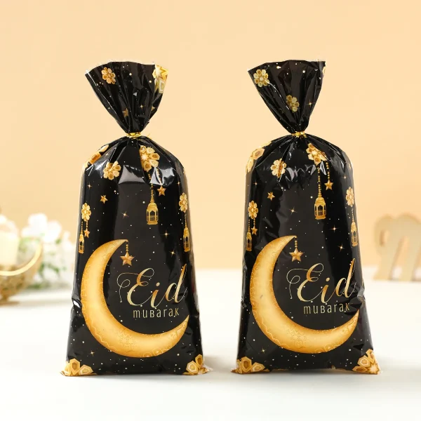 25/50/100Pcs EID Mubarak Gift Cookie Bags With Strap Candy Baking Packaging Bag 2025 Ramadan Decor Muslim Islamic Party Supplies 4
