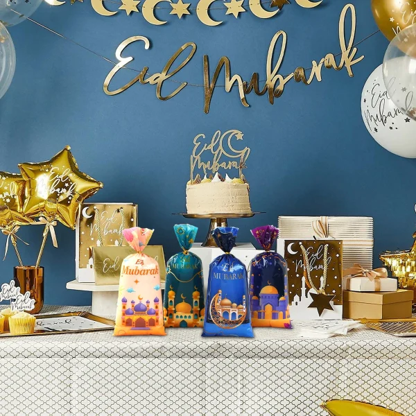 25/50/100Pcs EID Mubarak Gift Cookie Bags With Strap Candy Baking Packaging Bag 2025 Ramadan Decor Muslim Islamic Party Supplies 5