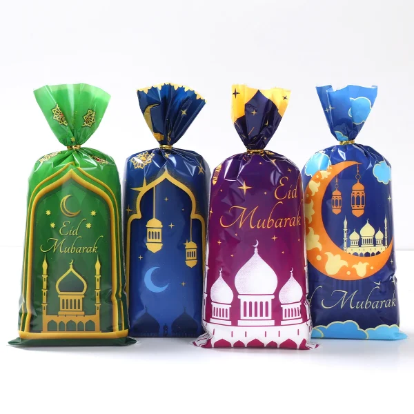 25/50/100Pcs EID Mubarak Gift Cookie Bags With Strap Candy Baking Packaging Bag 2025 Ramadan Decor Muslim Islamic Party Supplies 6