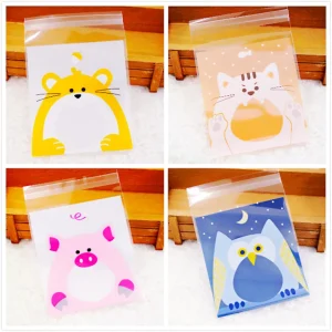 100PCS Cute Animals Candy Cake Biscuits Cookies Packaging Bags Self-adhesive Plastic Gifts Bags Party Birthday Snack Baking 1
