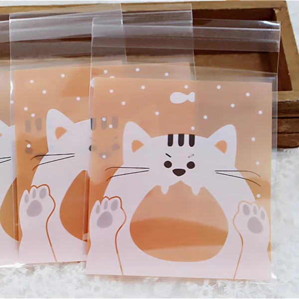 100PCS Cute Animals Candy Cake Biscuits Cookies Packaging Bags Self-adhesive Plastic Gifts Bags Party Birthday Snack Baking 2