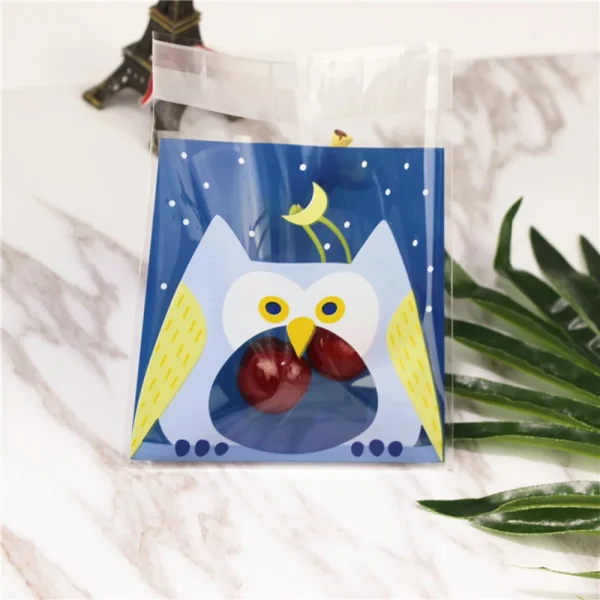 100PCS Cute Animals Candy Cake Biscuits Cookies Packaging Bags Self-adhesive Plastic Gifts Bags Party Birthday Snack Baking 3
