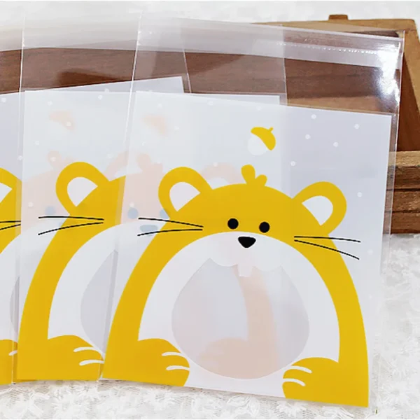 100PCS Cute Animals Candy Cake Biscuits Cookies Packaging Bags Self-adhesive Plastic Gifts Bags Party Birthday Snack Baking 4