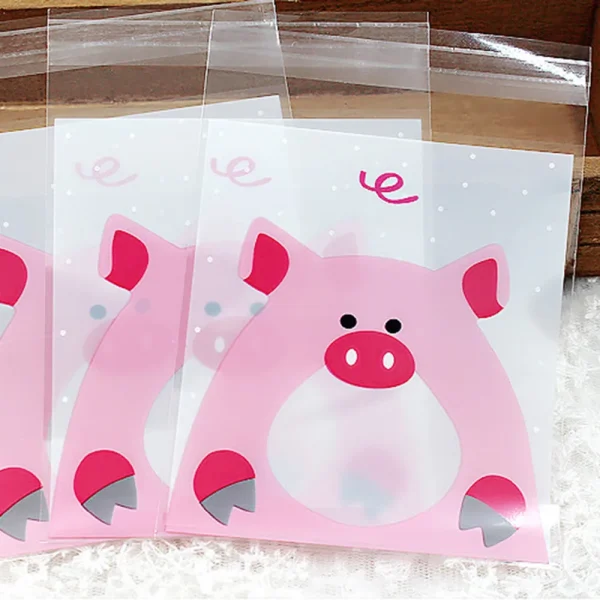 100PCS Cute Animals Candy Cake Biscuits Cookies Packaging Bags Self-adhesive Plastic Gifts Bags Party Birthday Snack Baking 5