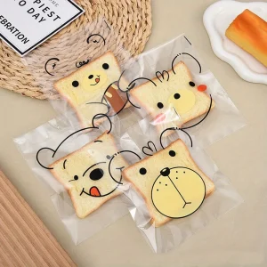 100PCS Cartoon Bear Four in One OPP Self-adhesive Bag, Donut Baking Self-adhesive Bag, Cartoon Cute Food Packaging 1