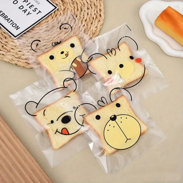 100PCS Cartoon Bear Four in One OPP Self-adhesive Bag, Donut Baking Self-adhesive Bag, Cartoon Cute Food Packaging 1