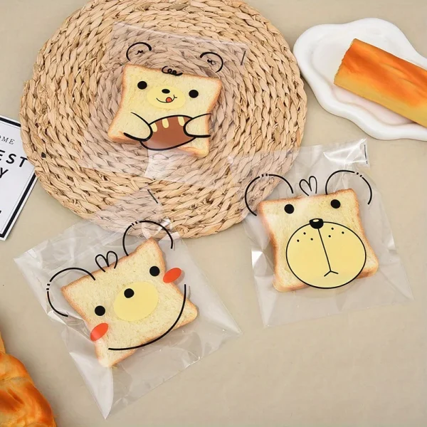 100PCS Cartoon Bear Four in One OPP Self-adhesive Bag, Donut Baking Self-adhesive Bag, Cartoon Cute Food Packaging 2