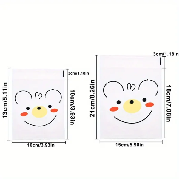 100PCS Cartoon Bear Four in One OPP Self-adhesive Bag, Donut Baking Self-adhesive Bag, Cartoon Cute Food Packaging 5