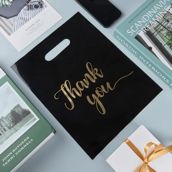 Thank You Packaging Bags for Small Business 30 35 40cm Plastic Gift Bag with Handle Christmas Birthday Wedding Gift Package 10Pc 3