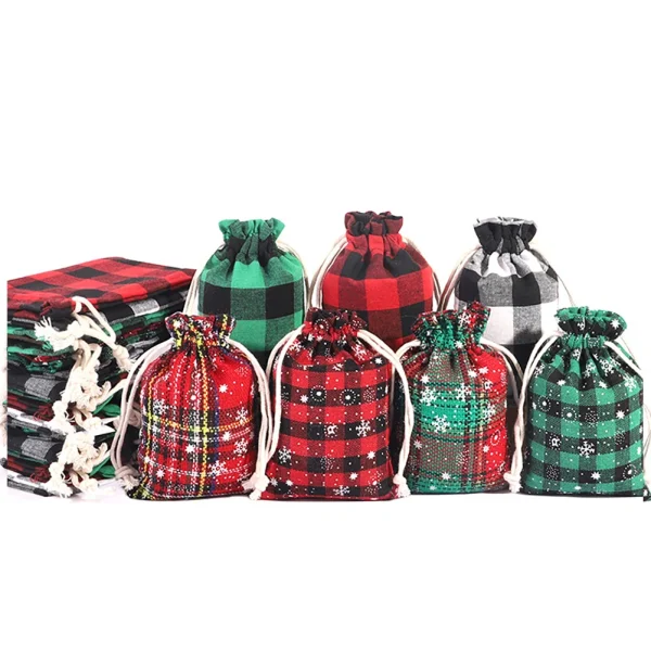 20PCS Christmas Linen Drawstring Bags Candy Biscuits Pouch Burlap Bracelet Jewelry Storage Bags Xmas Kids Gift Packaging Bags 1