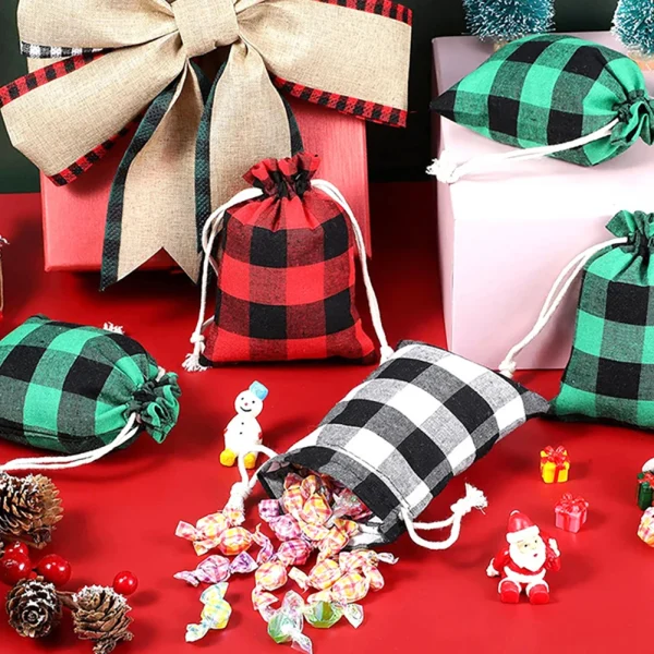 20PCS Christmas Linen Drawstring Bags Candy Biscuits Pouch Burlap Bracelet Jewelry Storage Bags Xmas Kids Gift Packaging Bags 6