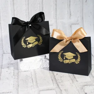 10pcs Graduation season gift box, black gold graduation commemorative special gift bag, gold bachelor hat pattern 1