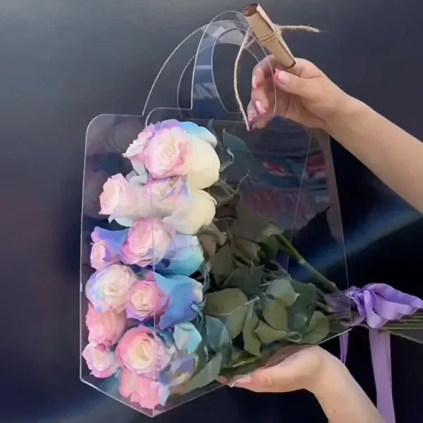 New Transparent Flower Bag with Handle Fresh Flower Bouquet Wrapping Boxes Wedding Birthday Party Gift Rose Packaging Handbags 3