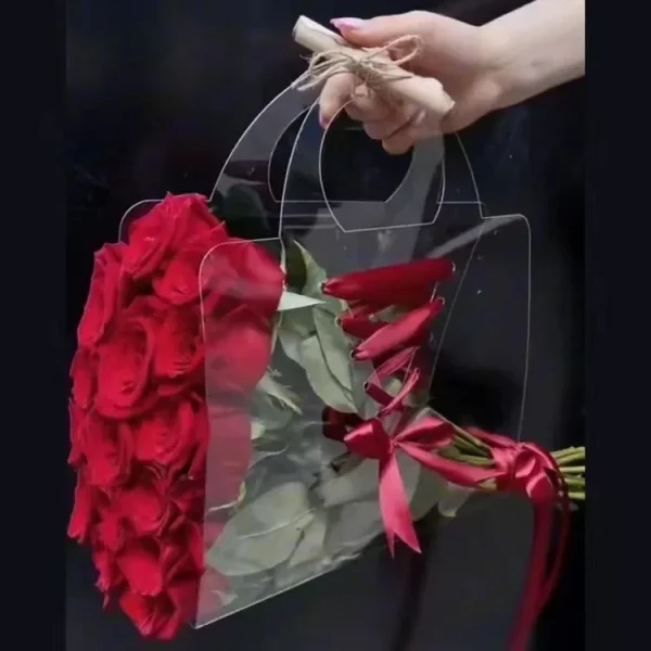 New Transparent Flower Bag with Handle Fresh Flower Bouquet Wrapping Boxes Wedding Birthday Party Gift Rose Packaging Handbags 4