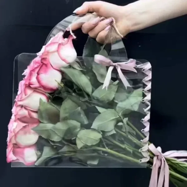 New Transparent Flower Bag with Handle Fresh Flower Bouquet Wrapping Boxes Wedding Birthday Party Gift Rose Packaging Handbags 5