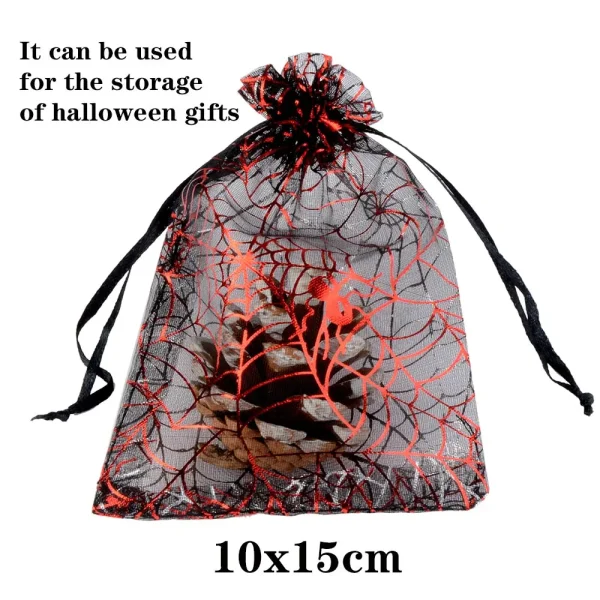 10x15cm Halloween Organza Gift Bag Drawstring Spider Web Multi Color Printing Packaging Gift High Quality Candy Bag 6