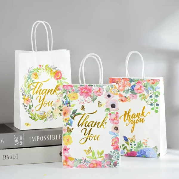 5Pcs Flowers Thank You Gift Bags Wedding Gift For Guests Paper Snack Cookie Candy Packing Bag Wedding Party Decoration 1