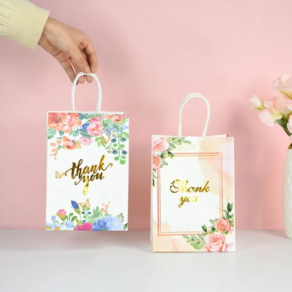 5Pcs Flowers Thank You Gift Bags Wedding Gift For Guests Paper Snack Cookie Candy Packing Bag Wedding Party Decoration 2