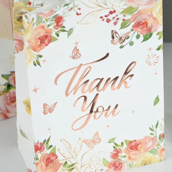 5Pcs Flowers Thank You Gift Bags Wedding Gift For Guests Paper Snack Cookie Candy Packing Bag Wedding Party Decoration 4