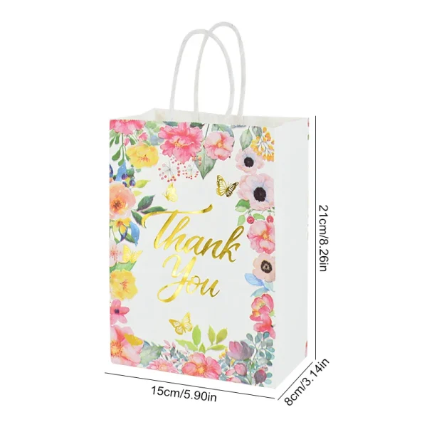 5Pcs Flowers Thank You Gift Bags Wedding Gift For Guests Paper Snack Cookie Candy Packing Bag Wedding Party Decoration 5