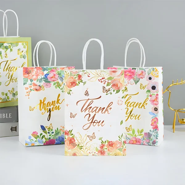 5Pcs Flowers Thank You Gift Bags Wedding Gift For Guests Paper Snack Cookie Candy Packing Bag Wedding Party Decoration 6