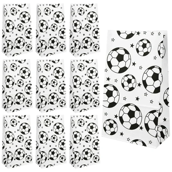 10pcs Football Theme Gift Wrapping Bags Soccer Candy Bag Cookie Popcorn Bag Fans Party Favor Bags for Boys Birthday Party Decor 1