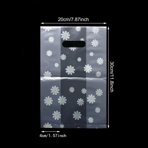 50/100pcs Daisy Printed Plastic Gift Bags With Plastic Handle,30*20cm Gift Bag,Perfect for Parties Holidays And Retail stores 3