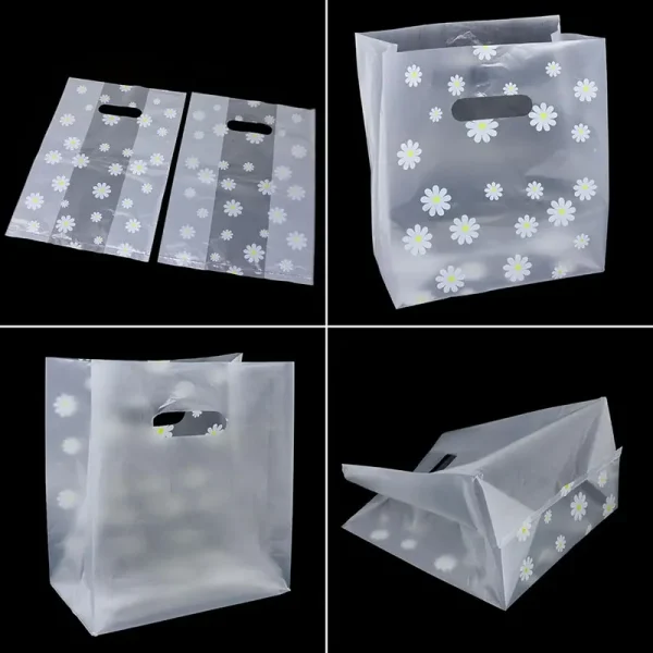 50/100pcs Daisy Printed Plastic Gift Bags With Plastic Handle,30*20cm Gift Bag,Perfect for Parties Holidays And Retail stores 4