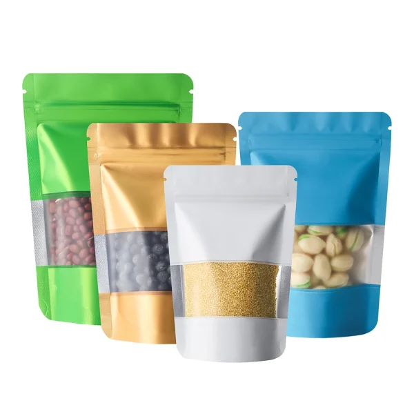 50 pcs Thickened 20c Viewable Window Upright Aluminum Foil Seal Bone Mylar Bag Tea Snacks Nuts Moisture Resistant Storage Bag 6