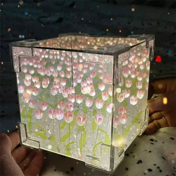 Romantic Tulip Flower Box Handmade Led Tulip Night Light DIY Material Package Bed Desktop Ornament Mirror Box Living Room Decor 1
