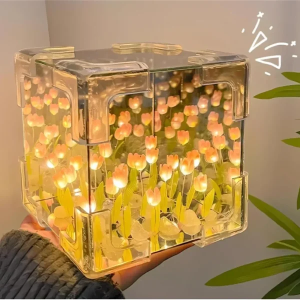 Romantic Tulip Flower Box Handmade Led Tulip Night Light DIY Material Package Bed Desktop Ornament Mirror Box Living Room Decor 2