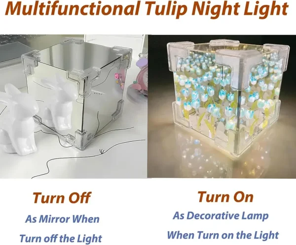 Romantic Tulip Flower Box Handmade Led Tulip Night Light DIY Material Package Bed Desktop Ornament Mirror Box Living Room Decor 4